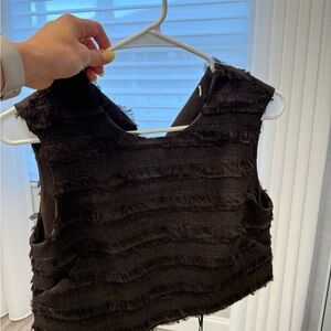 H&M Black Sleeveless Fringe Crop Top